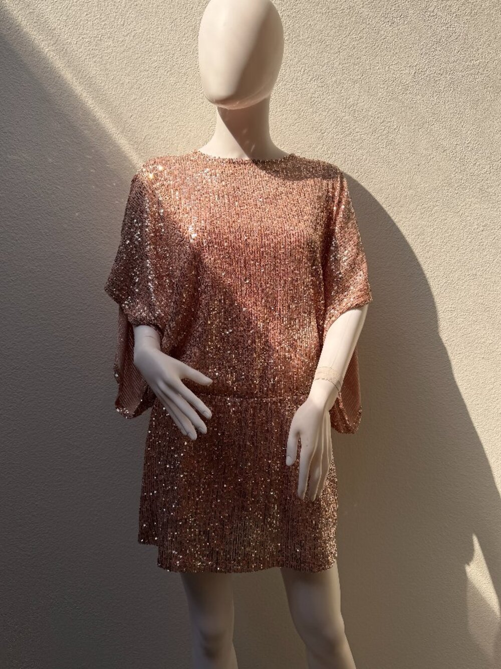 Antthony Design Originals Rose Gold Sequin Kimono Peplum Tunic or Mini Dress
